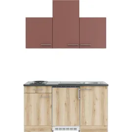 OPTIFIT Bari407 Miniküche 150 cm Elektrokochfeld wechselseitig rostrot