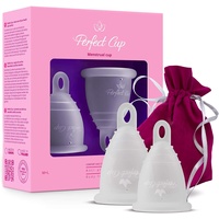Perfect Cup Menstruationstasse, 100% medizinisches Silikon, veganfreundlich, super weich und flexibel, 12 Stunden Schutz, wiederverwendbar - M + L - Transparent