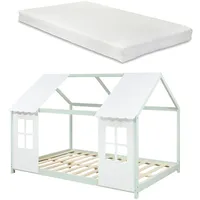 [en.casa] Kinderbett Tostedt mit Matratze 140x200 cm Mintgrün/Weiß