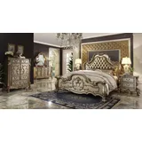 Xlmoebel Schlafzimmer-Set Barockes Schlafzimmermöbel aus Holz mit eleganter Handwerkskunst, (5-tlg., Bett + 2x Nachttische + Kommode + Spiegel), Hergestellt in Europa goldfarben