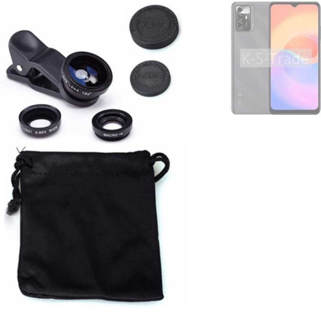 K-S-Trade Smartphone Kamera Linsen Set Kompatibel mit ZTE Blade V40 Smart 5G 3in1 Clip-On Kamera Adapter Macro Weitwinkel FishEye Fischauge Objektiv