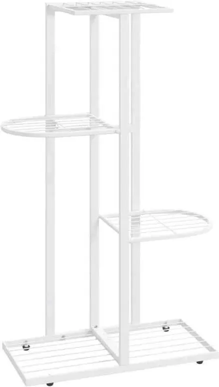MINGHOU DDHS 4-stufiges 5-Topf-Pflanzregal mit weißem Metall-Blumenregal, platzsparendes Innen- und Außen-Pflanzhalter für Zuhause, Balkon und Garten