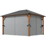 Outsunny Gartenpavillon Pavillon mit festem Dach aus verzinktem Metall, Aluminiumrahmen, Vorhängen und Moskitonetzen - Abm. 399L x 307B x 270H cm   Aosom
