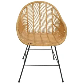 Mendler Esszimmerstuhl HWC-M28, Küchenstuhl Korbstuhl Rattansessel Rattanstuhl Stuhl, Kubu Rattan Metall