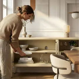 [en.casa] Vitrinen-Sideboard Klippestad 118 x 35 x 55 cm Kamelfarben