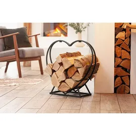 Frank Flechtwaren Kaminholzregal Herz Holz Metall 55 x 18 x 54 cm Schwarz