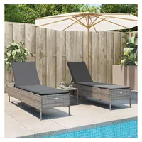 vidaXL 3-tlg. Sonnenliegen-Set mit Auflage Grau Poly Rattan
