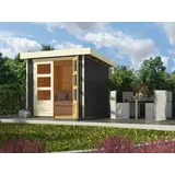 Gartenhaus KARIBU Gerätehaus Schuppen grau Flachdach Holz Holzhaus Fichte Garten