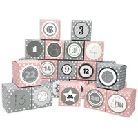 Frau WUNDERVoll® DIY Adventskalender Vorfreude zum Befüllen,Faltschachteln 12x rosa,weiße Sterne,12x grau,weiße Sterne 7x7x7cm(gefaltet),XL Ziffern