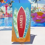 Dihope Strandtuch Personalisiert mit Namen Sandfreies Microfaser Handtücher Badetuch Groß Schnelltrocknend Stranddecke für Kinder, Teenager, Erwachsene,Surfbrett