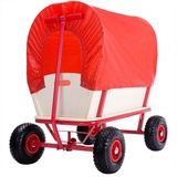 DEUBA Bollerwagen braun/rot Holz 168x99x61cm mit Schutzdach