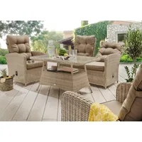 Destiny Gartenlounge-Set MERANO, (11 tlg., 1x 2er Sofa, 2x Sessel, 1x Tisch, inkl. Auflagen), Aluminium, Polyrattan, beige