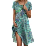 Damen Sommerkleid Lässig Sommer Boho Kleid Elegant Blumendruck Maxikleid T Shirt Midi Summer Dress Tunikakleid Große Größen Kurzarm A-Linie Strandkleid Festliche Kleider U-Ausschnitt Beach Tunika - 4XL
