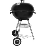 SunJas Holzkohlegrill, tragbar, rund, Deckel, Doppelräder, Grill auf Standfuß, φ 41 cm, Höhe 70 cm, Schwarz