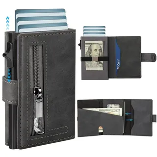 ibettertec Geldbörse Geldbörse Herren Slim Wallet RFID Blocking Kohlefaserleder (Portmonee Herren mit 11 Kartenetui, Ausweisfenster, Geldscheinklammer, Minimalistischer Geldbeutel Herren,Geldbörse Herren mit RFID Schutz, Portmonee Portemonnaie Herren klein, Slim Wallet mit Münzfach, Mini Geldbörse Herren&Damen, Kreditkartenetui Kartenetui-Geldbeutel) grau