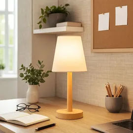 Nowa Tischleuchte Holzoptik Weiß