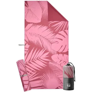 Blumtal Strandtuch XXL aus Mikrofaser - kompaktes und schnelltrocknendes Handtuch/Strandhandtuch 90x180 - Stranddecke sandfrei mit Band - Badetücher - Handtuch Mikrofaser mit rosa Palmen-Motiv