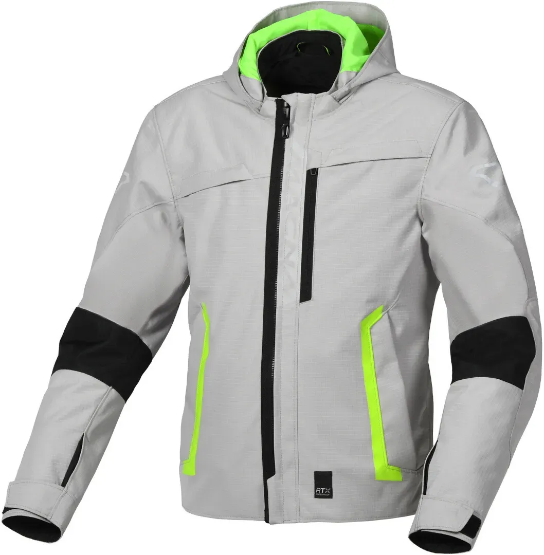 Macna Riggor wasserdichte Motorrad Textiljacke, schwarz-grau-gelb, Größe L für Männer