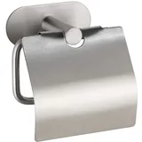 WENKO Toilettenpapierhalter Mod. Turbo-Loc Orea mit Deckel für Bad und Gäste-WC mattes Finish Klebesystem ohne Bohren für stabile Wandmontage rostfrei hohe Qualität 14 x 12,5 x 7 cm Matt Edelstahl