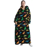 Yzehomijia Lange Hoodie Decke mit Ärmeln für Damen & Erwachsene - Kuscheldecke mit Ärmeln - Weiche & Warme Decke zum Anziehen als Geschenk für Damen Herren. (Dinosaur)