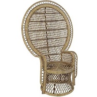 DRW Durchbrochener Sessel mit hoher Rückenlehne aus Rattan in Natur, 98 x 55 x 142 cm, Ratte, 98x55x142cm