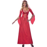 amscan 9905084 Erwachsene Rot Mittelalter Jungfrau Kostüm Fasching Kostüm UK Kleid Größe 36-38