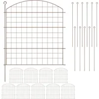 Relaxdays Teichzaun, 10 Zaunelemente, je HxB: 78 x 75 cm, Oberbogen, zum Stecken, Metall, Garten, Pool, Beetzaun, braun,