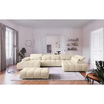 Cotta Wohnlandschaft COTTA "Orion U-Form, B: 409 cm", ivory, B:409cm H:73cm T:225cm, 100% Polyester, Sofas, Wohnlandschaft, mit Kopfteilverstellung & 6 Nierenkissen