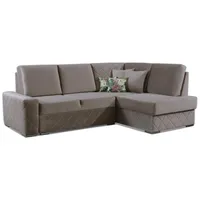 Xlmoebel Ecksofa Samt Schlafcouch mit Bettfunktion und Leder-Lounge-Eckkombination, 1 Teile, Hergestellt in Europa beige|grau