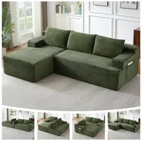 ANYSUN Ecksofa Couch L-Form, mit Liegeflache 3-Sitzer Ecksofa, Cord-Schlafsofa, Modulares Ecksofa, Loungesofa, Links / Rechts Chaiselongue Sofa,keine Montage erforderlich, modulares Schlafsofa für Wohnzimmer, Schlafzimmer, Wohnung und Büro grün