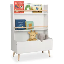 Relaxdays Kinderregal für Bücher und Spielzeug Weiß,Hellbraun