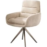 DeLife Esszimmerstuhl Abelia-Flex mit Armlehnen Cord Beige Kreuzgestell kantig Edelstahl