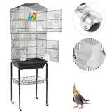 JEOBEST Vogelkäfig, Vogelheim mit Freisitz und Zubebör mit Ständer schwarz