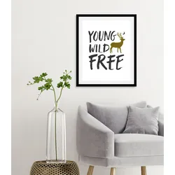 Bild QUEENCE "Young Wild Free", schwarz (farbe rahmen: schwarz, farbe bild(er): schwarz), B:50cm H:70cm, Acrylglas, Papier, Holz, Bilder, gerahmt