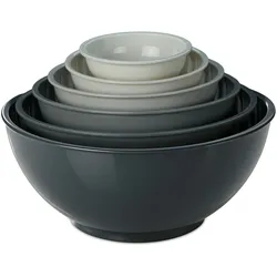 Relaxdays Rührschüssel, 6tlg. Set, Schüsseln Zum Kochen & Backen, verschiedene Größen, Salatschüssel, Kunststoff, grau