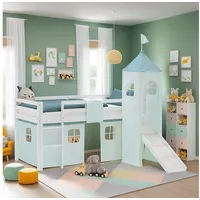 Homestyle4u Hochbett 90x200 Kinder mit Lattenrost, Rutsche Turm, Kinderbett