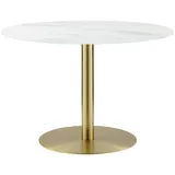 Ambia Home Esstisch, Weiß, Gold, Metall, Glas, rund, Säule, Bodenplatte, 110x74.5x110 cm, Esszimmer, Tische, Esstische