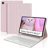 Tiiomioon Tastatur hülle für Samsung Galaxy Tab A11/ A9 8.7 Zoll, kabellose Bluetooth-Tastatur für Samsung Galaxy Tab A11/ A9 (2025/2023) Tablet Cover mit Stifthalter, Rosa