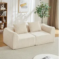 Sofa Modular Aus Cord Und Schaumstoff In Beige, Mit Geschwungenen Linien, Extrabreiter Sitzfläche, Ohne Montage