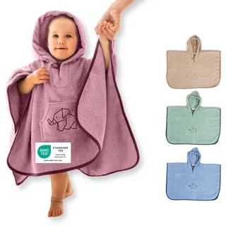ULLENBOOM Badeponcho Baby, Frottee aus 100% Baumwolle (OEKO-TEX zertifiziert) und Made in EU - Ideal als Badetuch und Bademantel für Kinder und Babys von 1-3 Jahren, Rosa