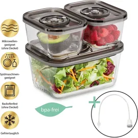 CASO Design Vakuum-Frischebehälter rechteckig schwarz 14,5 x 20 x 9,5 cm 1,5 l 3-teiliges Set