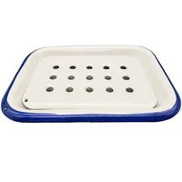 Linoows Emaille Seifenschale, flacher Seifenteller, Seifenablage creme mit blauem