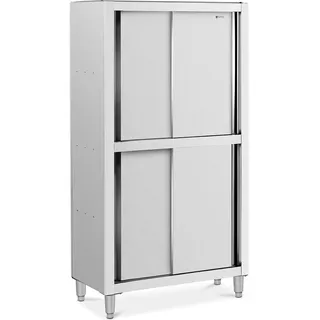 Royal Catering Geschirrschrank Edelstahl Hochschrank Vorratsschrank Schiebetüren Breite 100 cm, Küchengadgets, Silber