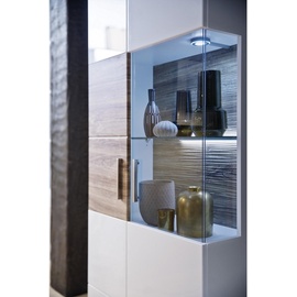 Livetastic Vitrine, Weiß, Eiche, Glas, 70x199x37 cm, Made in EU, Wohnzimmer, Wohnwände, Vitrinenschränke