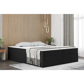 Fun Möbel Boxspringbett Schlafzimmerbett PRIMA 140x220cm Stoff Schwarz inkl. Bettkasten
