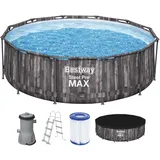 Steel Frame Pool, 427 x 107 cm, Komplett-Set mit SANDFILTERANLAGE, Mooreiche