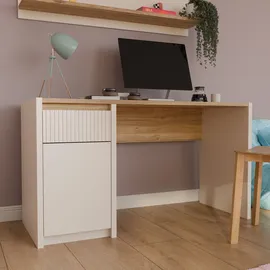 Forte Schreibtisch "Oak Squere", mauvella eiche, sand, sand, mauvella eiche, B:130cm H:72cm T:51,7cm, Tische, Schreibtisch, B/H/T 130/72/51,7cm, Soft Close, Vollauszug