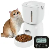 vouaaood Futterautomat Katze, Katzenfutter Automat mit Programmierbarem Timer, 1-6 Mahlzeiten pro Tag, Futterspender Katze mit Pressedeckel und 10s