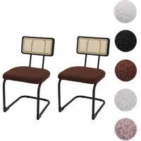 Mendler 2er-Set Freischwinger-Stuhl HWC-K88, Stuhl Lehnstuhl, Holz Rattan Metall Bouclé ~ Stoff/Textil braun