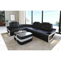 Sofa Dreams Ecksofa Leder Sofa Couch Elena L Form Ledercouch, L-Form Ledersofa mit LED-Beleuchtung schwarz